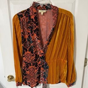 ANTHROPOLOGIE by Moulinette Soeurs Burnout Velvet Patchwork Wrap Top Size M